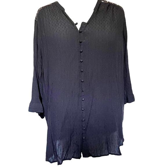 TORRID Fabric Button Up Top Womens 5X Sequin Whimsigoth Lace Roll Tab Fairy Goth - Picture 1 of 13